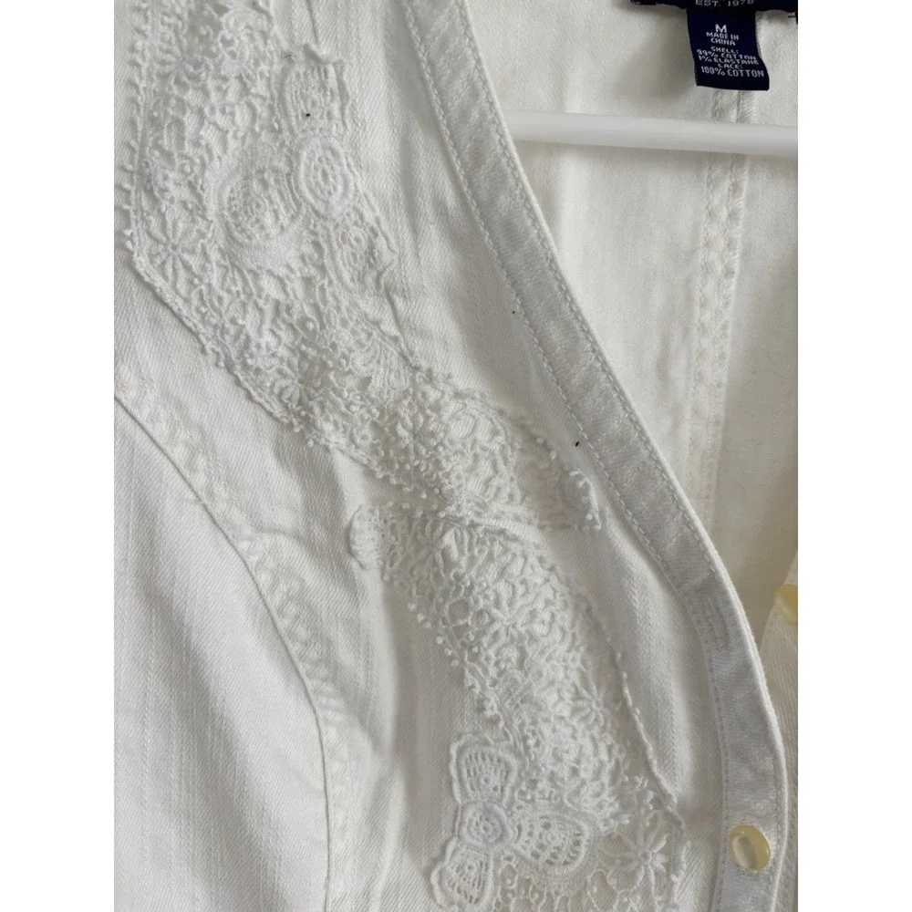 Vintage Chaps Jacket Womens‎ L White Denim Lace Overlay 3/4 Sleeve Cottagecore